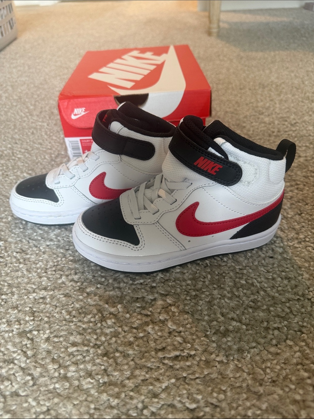 Brand New- Nike Kids High-Top Sneakers in White, Red & Black